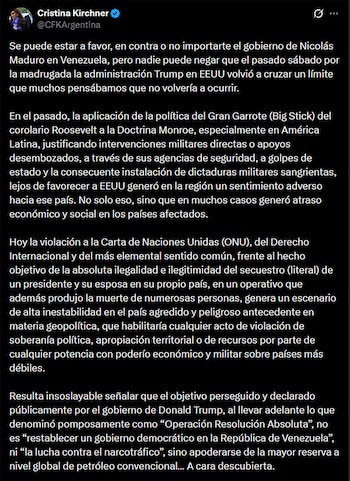 El posteo de Cristina Kirchner