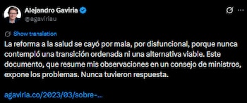 Alejandro Gaviria afirmó que la