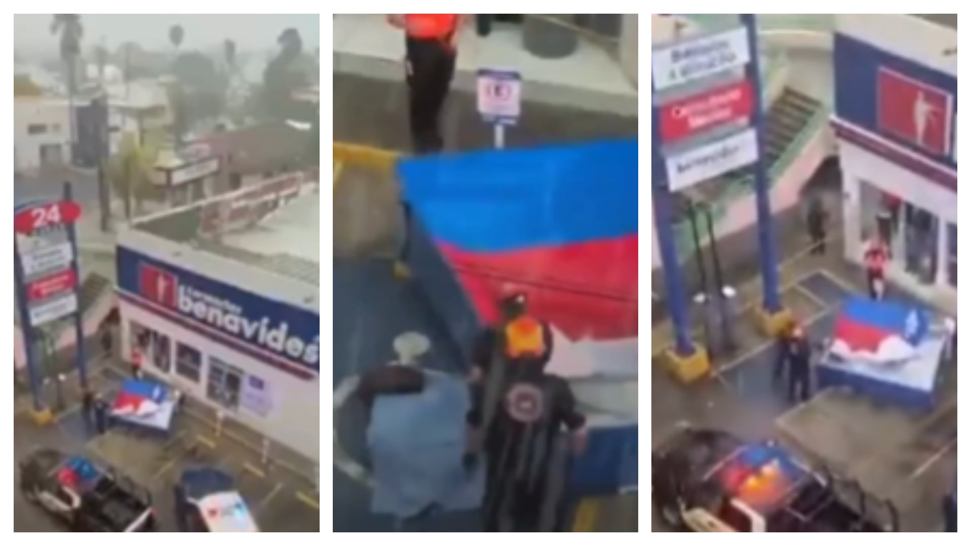 Debido a las fuertes lluvias y vientos de este viernes 19 de junio un anuncio publicitario cayó y mató a una mujer afuera de una estación de metro en Monterrey, Nuevo León Foto: Captura de pantalla video redes sociales