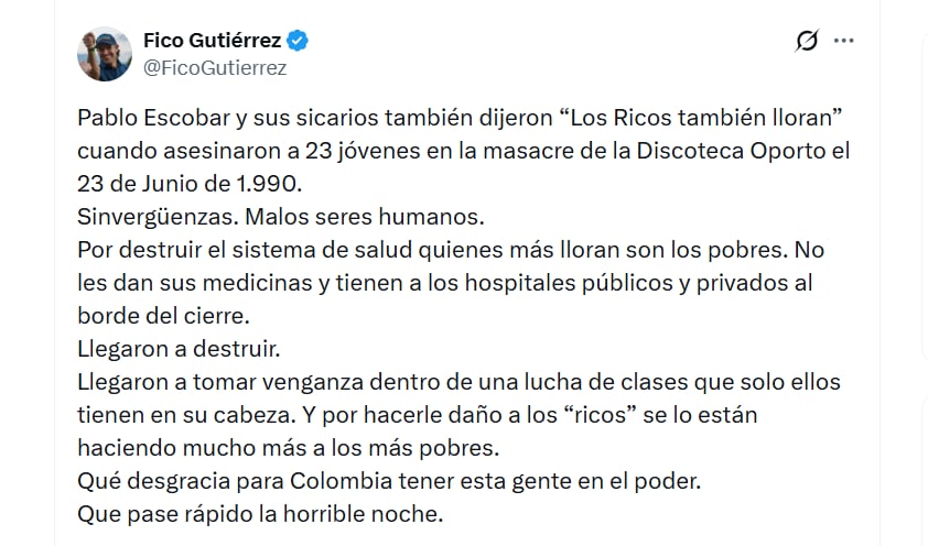 El alcalde de Medellín arremetió contra el ministro de Salud - crédito @FicoGutierrez/X