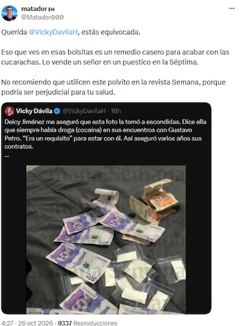 Matador respondió a una publicación de Vicky Dávila con un mensaje irónico - crédito @Matador000/X