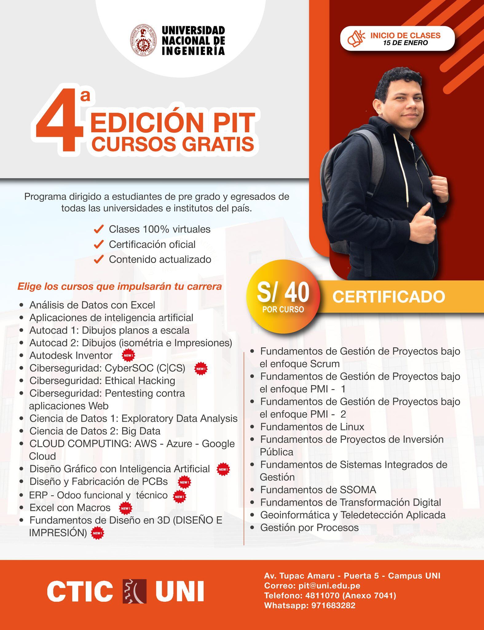 Anuncio sobre cursos en la UNI