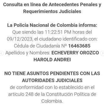 Pantallazo Policía Nacional - créditos