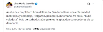 La excongresista Lina María Garrido criticó el largo discurso del presidente Petro - crédito @linamariagarri1/X