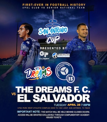 El amistoso entre la Selecta y The Dreams F.C. se disputará a puertas cerradas el 28 de abril de 2026 en el UTSA Park West Athletics Complex de Texas. (Cortesía: Fesfut)
