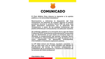 Atlético Grau se pronunció sobre