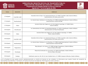 Conoce las unidades móviles del Edomex que estarán habilitadas del 17 al 22 de agosto (Semovi Edomex)