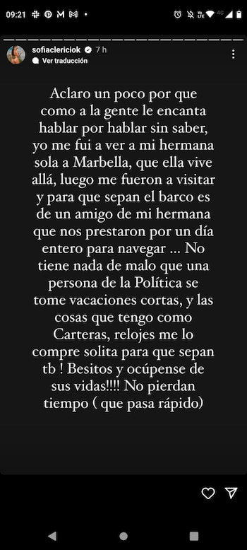 El mensaje de Sofía Clerici