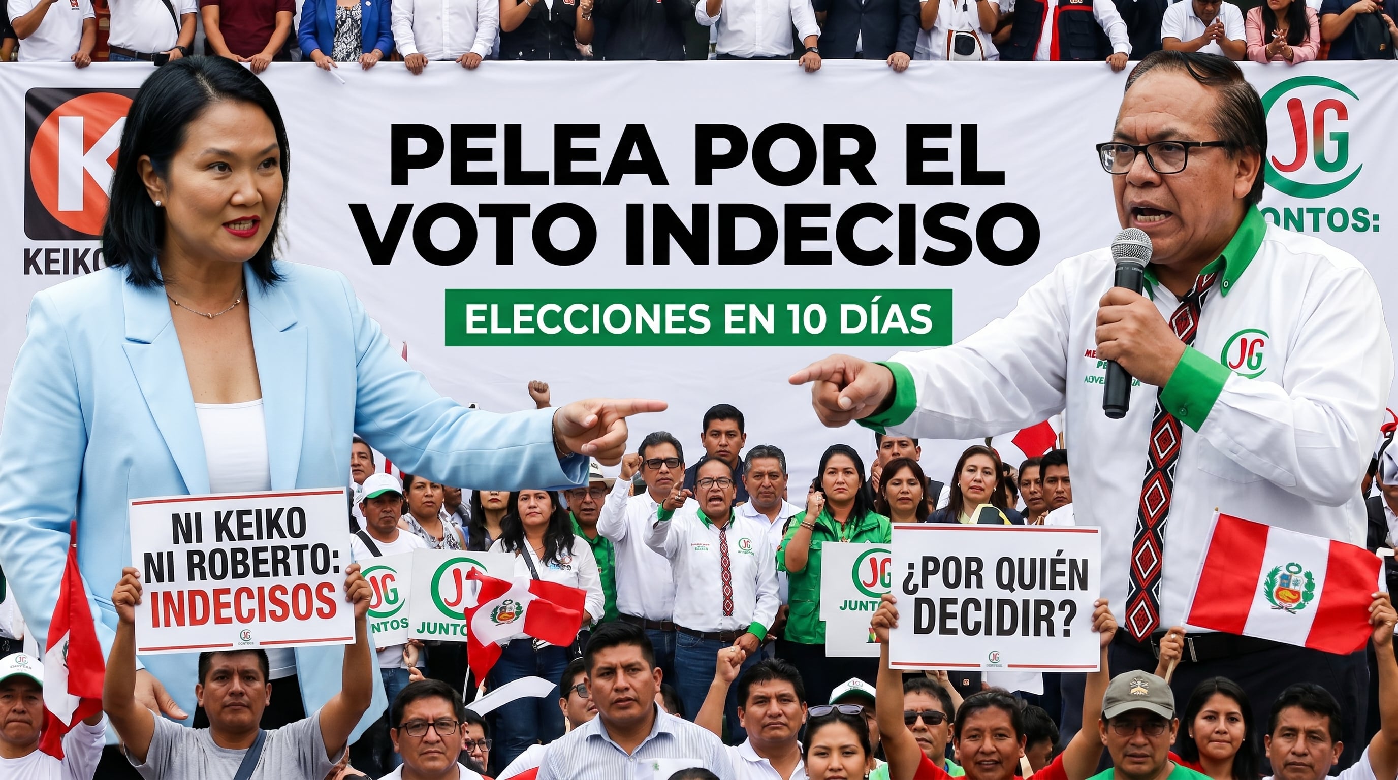 Los candidatos presidenciales Keiko Fujimori y Roberto Sánchez se esfuerzan por captar el voto de los indecisos a solo diez días de las elecciones, buscando asegurar el apoyo popular. (Imagen Ilustrativa Infobae)