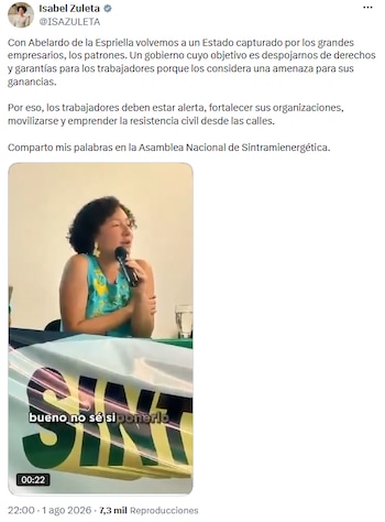 Isabel Zuleta cuestionó influencia empresarial en el Estado y advirtió por derechos laborales - crédito @ISAZULETA/X
