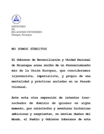 Daniel Ortega, cuyo gobierno acusó a la diplomacia europea de actuar con una «mentalidad colonial» tras las peticiones de elecciones libres.
