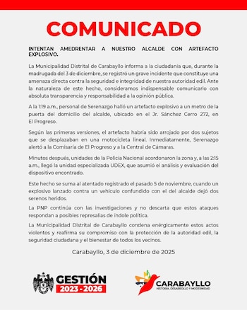 Comunicado de la Municipalidad de