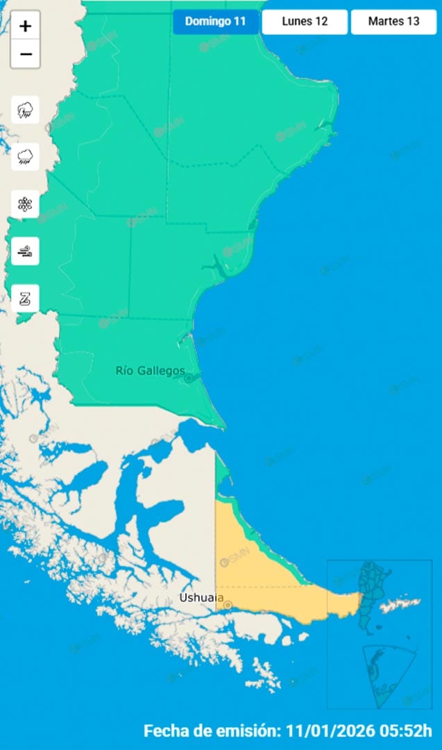 El SMN indicó fuertes vientos en Tierra del Fuego