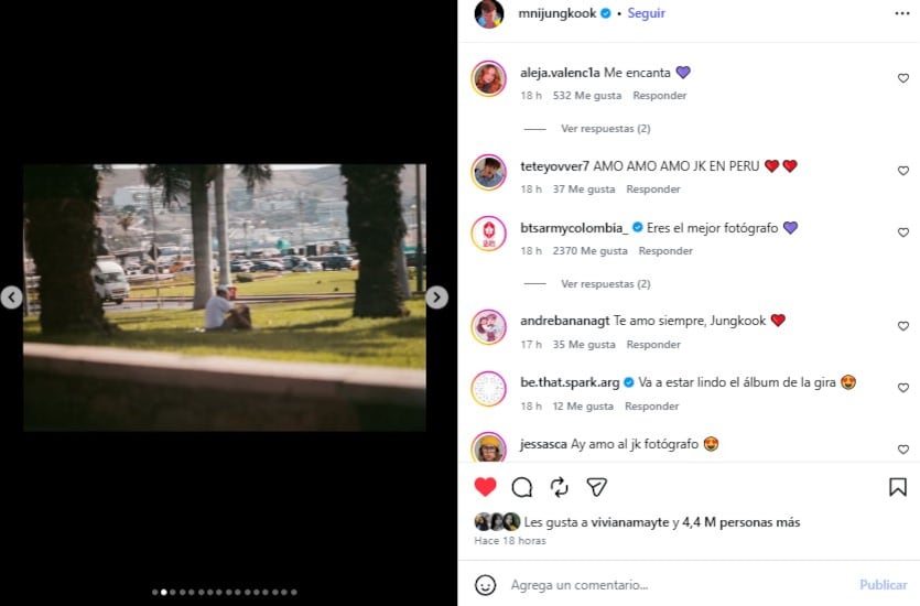 El cantante Jung Kook, integrante del grupo BTS, comparte fotografías de su estancia en Lima a través de una publicación en redes sociales.
