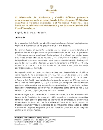 El Ministerio de Hacienda señala