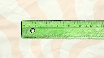 Ilustración detallada de una regla verde con números sobre un fondo de papel claro