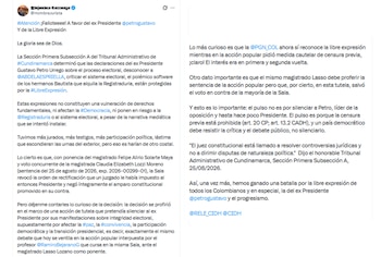 El abogado Alejandro Carranza celebró fallo del Tribunal de Cundinamarca que reconoce las declaraciones del expresidente Petro sobre fraude electoral como libertad de expresión - crédito @HombreJurista/X