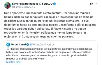 La congresista criticó la postura