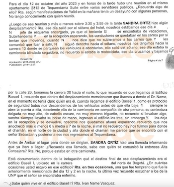 Testimonio de la escolta que acompañó a Sandra Ortiz al apartamento de Iván Name