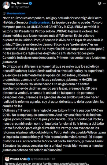Roy Barreras responde a críticas