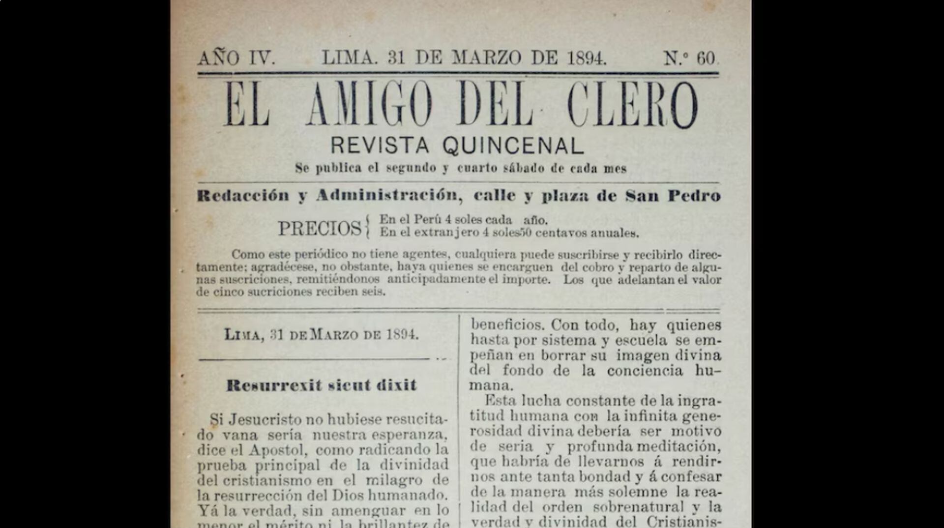 “El Amigo del Clero” se publicó por primera vez en 1892, convirtiéndose en la voz oficial de la Iglesia limeña y en un referente del pensamiento religioso nacional. (Repositorio de la PUCP)