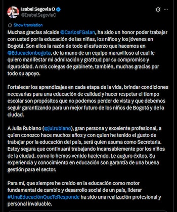 Isabel Segovia mandó un mensaje