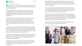 Fotos filtradas prueban reuniones secretas entre el exmandatario colombiano Álvaro Uribe y el presidente ecuatoriano Daniel Noboa en la residencia presidencial de Quito en 2025 - crédito @DropSiteNews/X