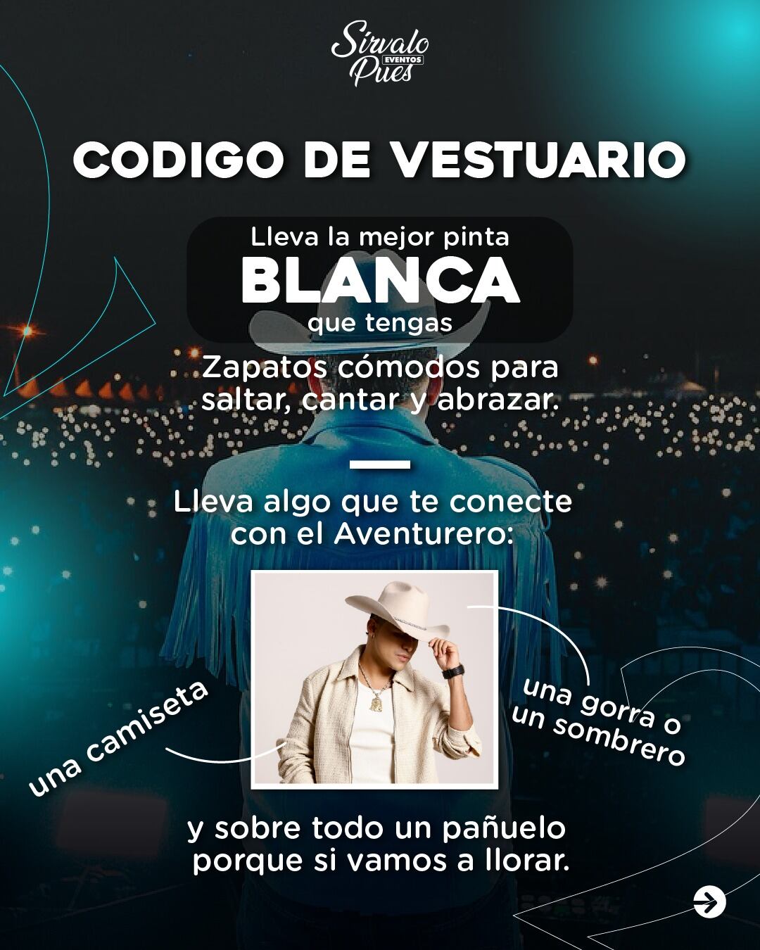 El código de vestimenta será blanco, como símbolo de homenaje y unidad entre los asistentes, según informó la productora - crédito @eventossirvalopues/ Instagram