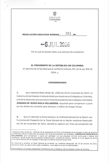 La resolución 261 del 6 de julio de 2026 ordenó la entrega inmediata de Chiquito Malo una vez sea capturado - crédito Redes sociales