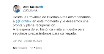 Kicillof se sumó a los deseos de recuperación para el Papa