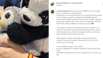 El mensaje compartido por los familiares de María Caamaño tras su fallecimiento. (@mariacmfutbolera/Instagram)