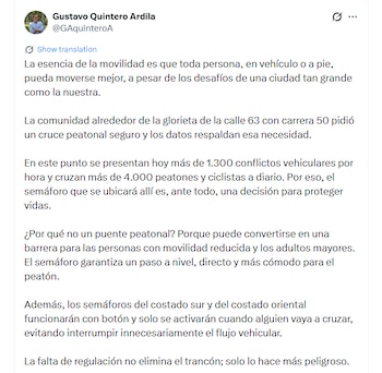 Este fue el mensaje del secretario de Gobierno de la Alcaldía de Bogotá, Gustavo Quintero Ardila - crédito @GAquinteroA/X