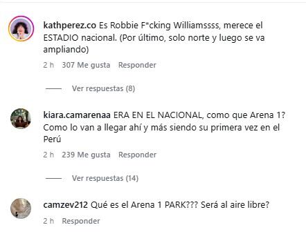 Fans de Robbie Williams piden que el concierto sea en el Estadio Nacional.