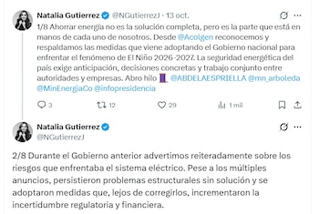 Natalia Gutiérrez, presidenta de Acolgen, dijo que "la seguridad energética del país exige anticipación y decisiones concreta" - crédito @NGutierrezJ/X