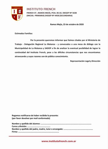 El mensaje que el instituto