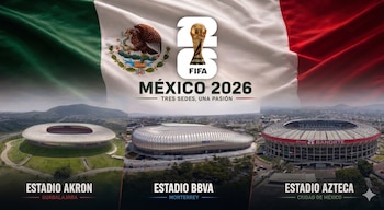 Los estadios Azteca, BBVA y Akron serán las sedes mexicanas del Mundial 2026 y recibirán partidos históricos de la Copa del Mundo. (Imagen por IA)