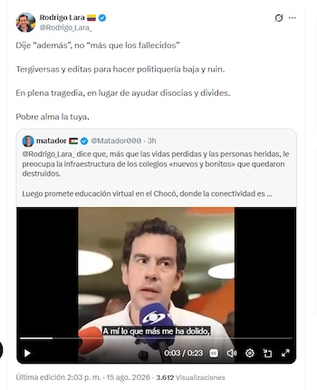 El ministro Rodrigo Lara se defendió de críticas por declaraciones que dio ante lo medios sobre los daños en los colegios derivados del sismo - crédito @Rodrigo_Lara_/X
