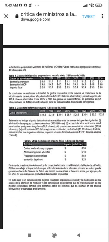 Con este documento, Gutiérrez argumentó que la reforma a la salud es inviable económicamente.