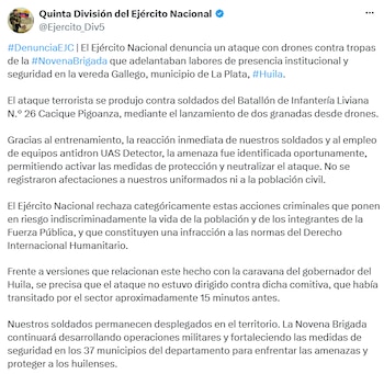 El Ejército aclaró que la caravana del gobernador pasó por el sector 15 minutos antes del ataque. - crédito @Ejercito_Div5/X