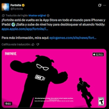 Epic Games anuncia el regreso de Fornite a la App Store de Apple.