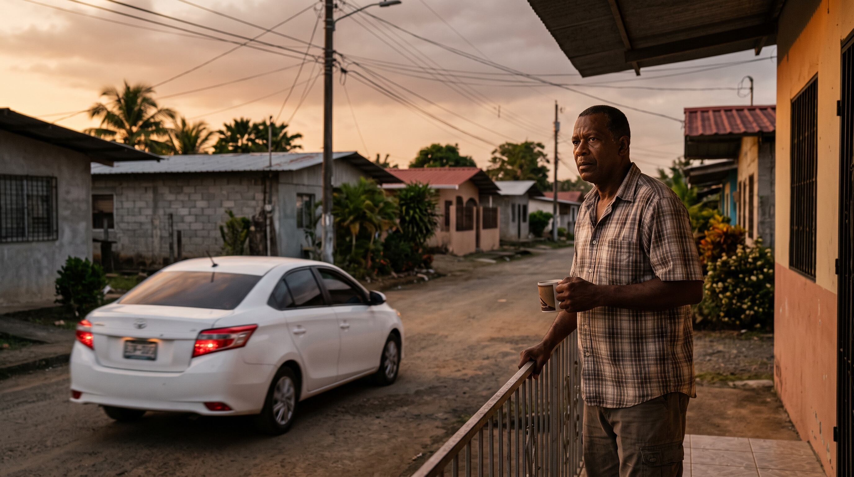 Un hombre observa el paso de un automóvil blanco frente a su vivienda situada en un barrio residencial de Ciudad de Panamá. (Imagen Ilustrativa Infobae)