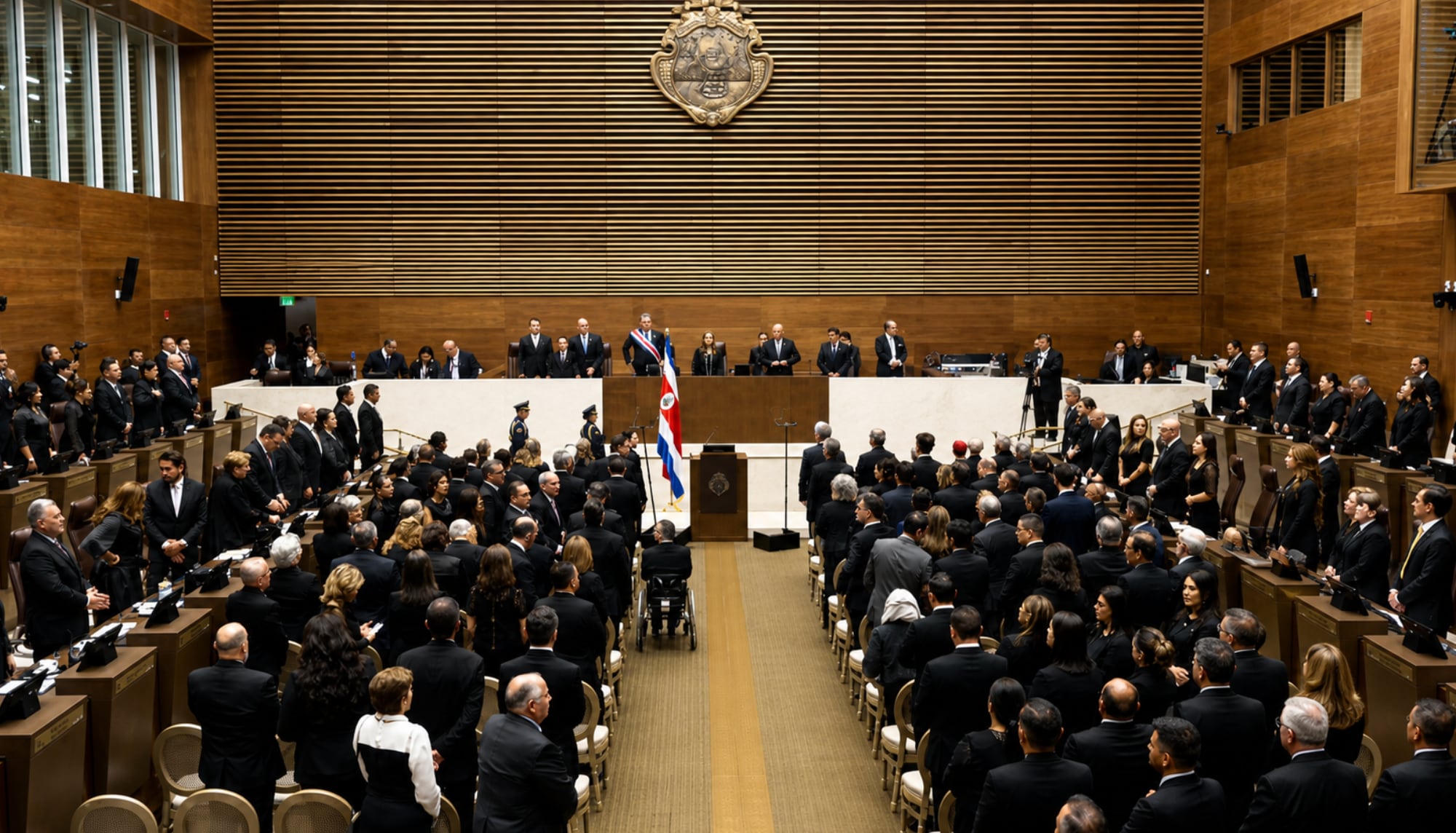 Chaves presentó su informe de labores frente a diputados, su gabinete, cancilleres y autoridades religiosas. Cortesía: Transmisión Presidencia de la República