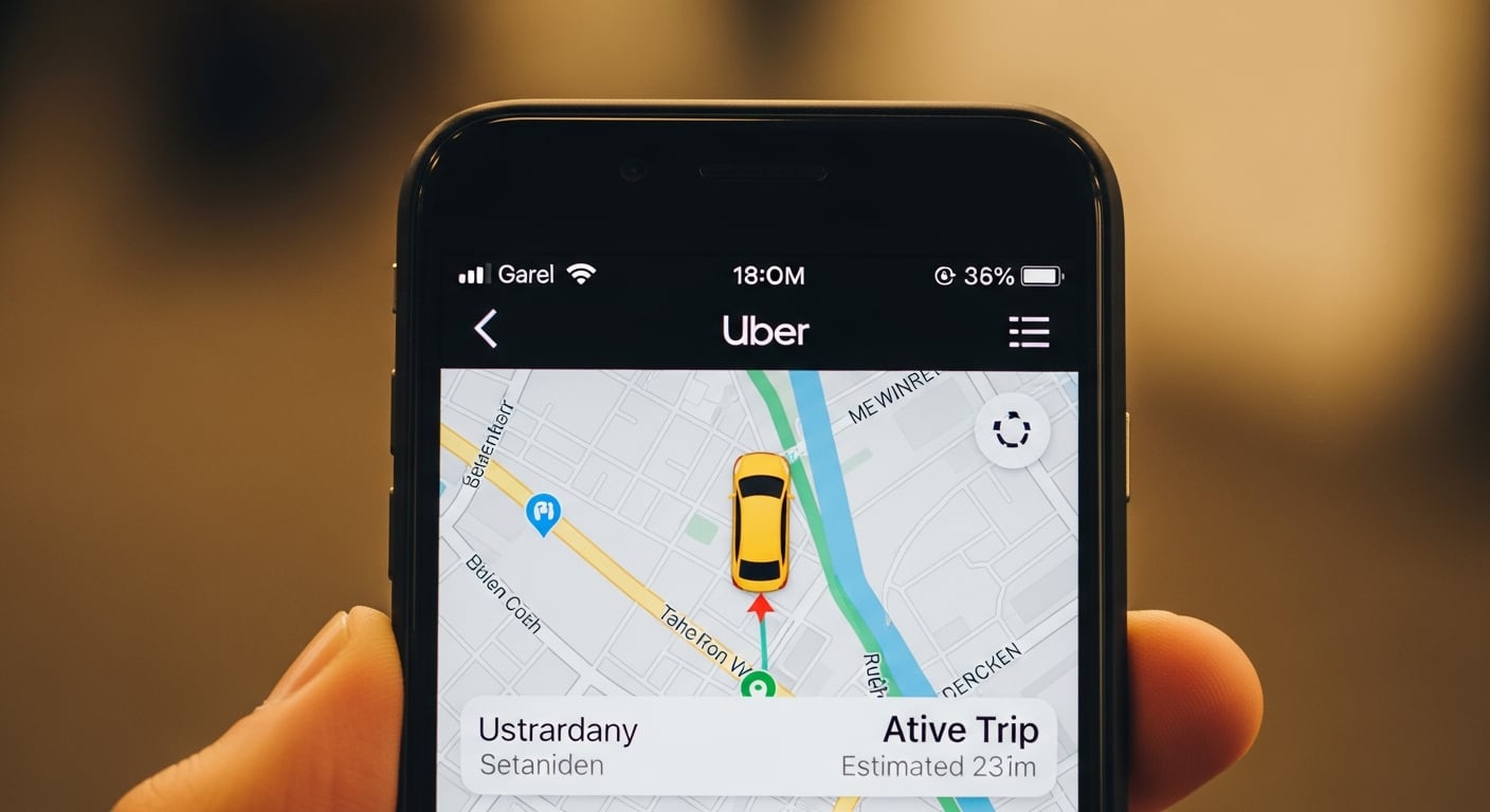 Una mano sostiene un smartphone mostrando la aplicación de Uber con un mapa que indica el seguimiento de un vehículo. (Imagen Ilustrativa Infobae)