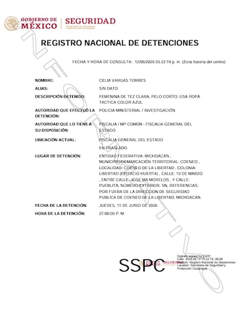 Detención de la titular de Seguridad de Coeneo. Crédito: RND