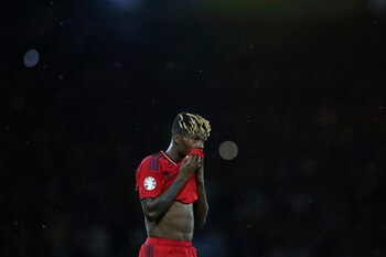 El delantero español Nico Williams durante el partido contra Escocia por las eliminatorias de la Eurocopa, el 28 de marzo de 2023, en Glasgow. (AP Foto/Scott Heppell)