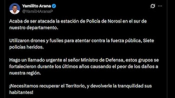El gobernador Yamil Arana Padauí pidió al Gobierno nacional y al ministro de Defensa acciones para recuperar el territorio en el sur de Bolívar - crédito @YamilHAranaP / X
