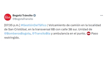Cuenta de tránsito de Bogotá sobre la emergencia en San Cristóbal - crédito @BogotaTransito/X