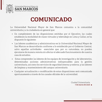 La UNMSM dispone el inicio