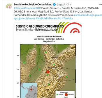 Servicio Geológico Colombiano informó de