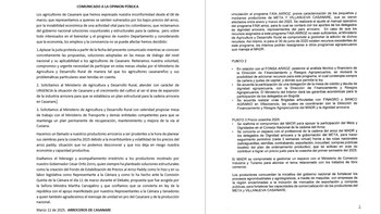 Comunicado de los arroceros con